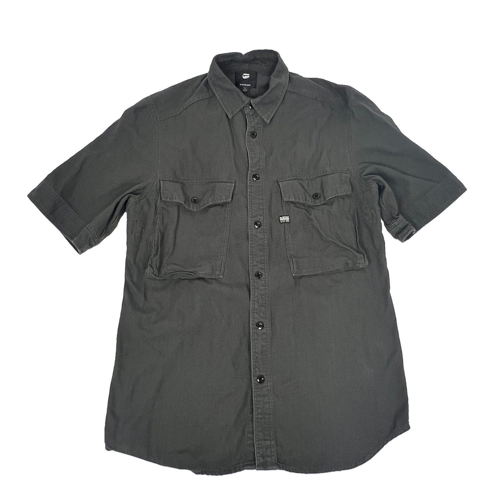 G Star Raw Shirt Men L Gray Type C Straight Long Button Up Utility Streetwear